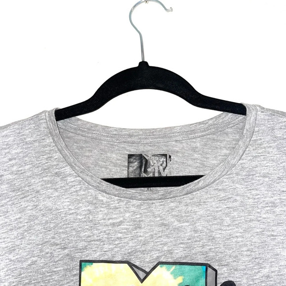 MTV Heather Gray Tie-dye Short Sleeve Cropped Graphic Tee Xlarge Women’s - Picture 2 of 11